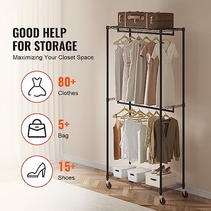 VEVOR Clothing Garment Rack, Heavy Duty Closet Wardrobe, Adjustable Tiers Clothes Racks with Steel Frame, for Bedroom, Clothing Store, Hallway - color: S1, style: 2 Rods 2 Tiers