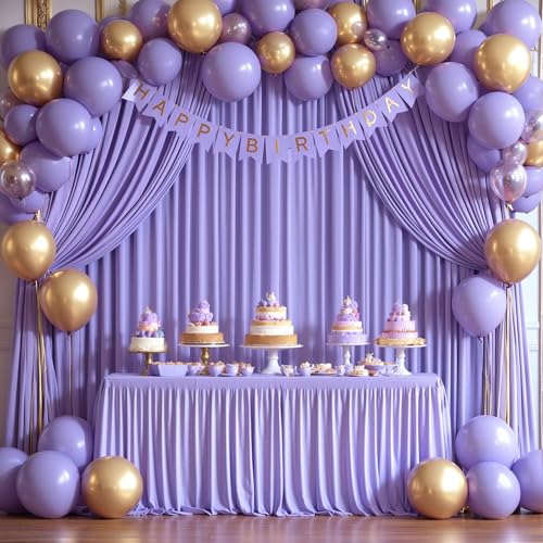 Lavender Backdrop Curtain 2 Panels-Wrinkle-Free Champagne Curtains Polyester Photography Drapes for Baby Shower Birthday Party Photo Background Backdrop Stand- 8 X10FT (Lavender) - color: Lavender, size: W4' x H10'(2 panels)