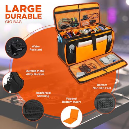 Large DJ Cable Bag Organizer, Gig Bag Padded Dividers, Laptop, Travel DJ Mixer for Musicians, Cord File, Microphone, Music Accessories