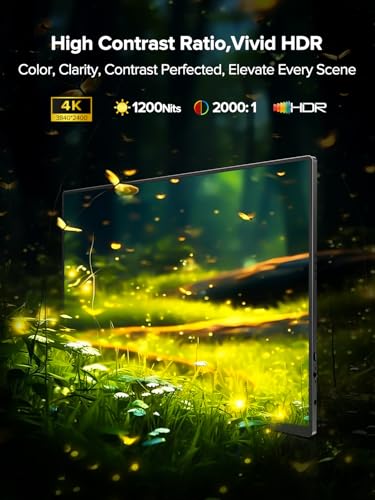Newsoul 4K Portable Monitor 1200Nits Ultra Bright 16'' Laptop Monitor 145% sRGB 2000:1 Contrast Matte Screen with USB-C HDMI VESA, Slim External Screen with Protective Case for PC/Phone/Game Console - size: 16 Inches