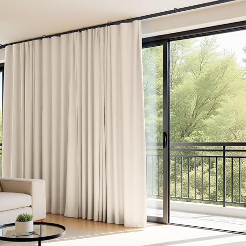 Room Divider Curtains Flexible Ceiling Tracks set Curtain track Ceiling Mount Blackout Curtain for Living Room Bedroom Ceiling Curtain Rod Privacy Dividers Panels W100 x H84 Beige Drape & Black rail - color: Curtain/Track-beige, size: 100"W x 84"L (Pack o