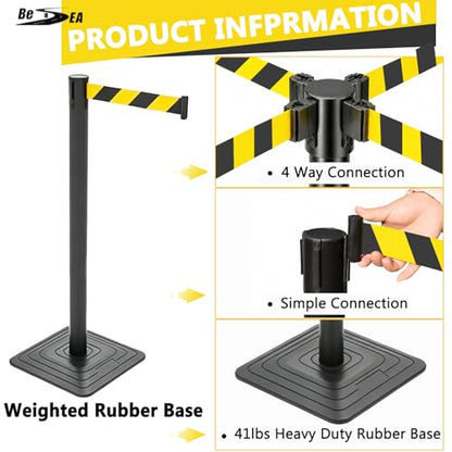 4 Pack Crowd Control Stanchions with 10FT Retractable Belt, 41" Black Queue Barriers with Heavy Rubber Base, Stable Stanchion Posts for Hotel, Airport, Bank, Store, Event(Yellow Black Stripe) - color: YELLOW BLACK STRIPE BELT