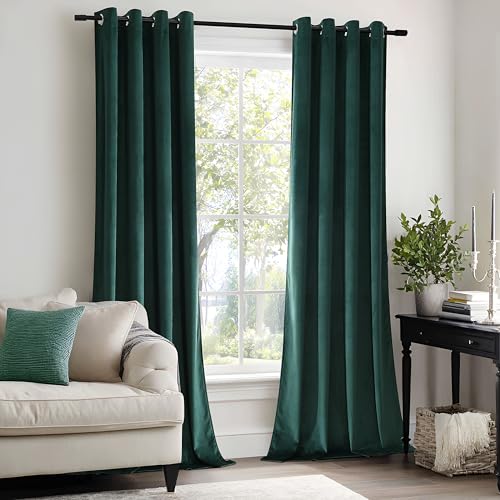 Dark Green Velvet Curtains 84 inch Length Grommet Blackout Curtains for Bedroom Light Blocking Thermal Insulation Drapes Set of 2 Panels 52”x 84” - color: Black Green, size: 52"W x 84"L (Pack of 2)