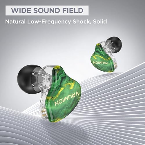 IEM,1BA+1DD 2 Driver in Ear Monitor,HiFi Earbuds Wired,Gaming Earbuds,Hybrid IEMS Earphones with Wooden Handmade Craft Surface Cover,Detachable Cable for Musician,Pop Rock R&B (Green)
