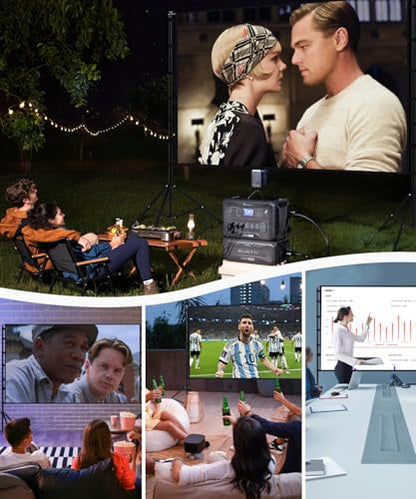 150 Inch Projector Screen with Stand, 16:9 4K HD Portable Projector Screen Indoor Outdoor Projection Screens Outdoor Movie Screens with Carry Bag,Enjoy Home Theater