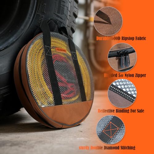 WELKINLAND 16-Inch Jumper Cable Bag, 15L Load & 180° Open Clear Cable Bag | Heavy-Duty Jumper Cable Storage Bag, Full-View Extension Cord Bag, Stay-Organized Hvac Hose Bags
