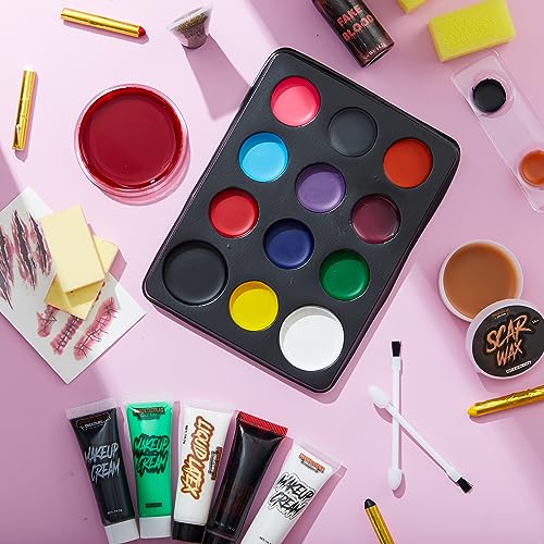 Spooktacular Creations 25 PCS Halloween Family Makeup Kit, 12 Color Special Effect Face Body Paint, Costume Makeup, Zombie Cosplay, Wounds, Injuries & Blood for Halloween Party Supplies