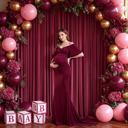 Burgundy Backdrop Curtain 2 Panels-Wrinkle-Free Champagne Curtains Polyester Photography Drapes for Baby Shower Birthday Party Photo Background Backdrop Stand- 8 X10FT (Burgundy) - color: Burgundy, size: W4' x H10'(2 panels)