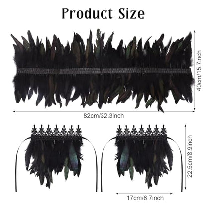 2Pcs Witch Feather Shawl Wrist Cuff for Women | Gothic Crow Shrug Shawl, for Halloween, Feather Costume Accessories - color: Black