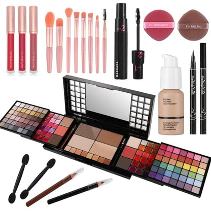 CHARMCODE Full Makeup Kit, Makeup Sets for Women Full Kit, All in One Make Up Gift Set for Girls & Women with Eyeshadow,Liquid Lipstick,Foundation,Mascara,Blush,Eyeliner,Contour,Brushes and More - color: Ultimate Full Makeup Kit
