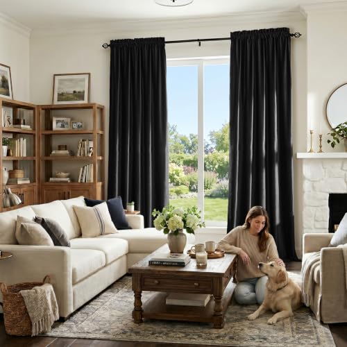 Black Velvet Curtains 96 inches for Living Room Luxury Room Darkening Noice Reducing Curtain Elegant Bedroom Thermal Insulated Modern Heavy Soft Soundproof Rod Pocket Window Drapes Set of 2 Panels - color: Black, size: 52"W x 96"L (Pack of 2)