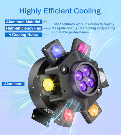 Moving Head DJ Lights for Parties, Pro Metal Look, 150W RGBW 4-in-1 LED | 6 Arms rotation, DMX-512 & sound activation & remote control, sharp beam, strobe, laser lights for stage disco bar wedding