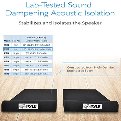 Pyle Sound Dampening Speaker Riser Foam - Audio Acoustic Noise Isolation Platform Pads Recoil Stabilizer For Studio Monitor, Subwoofer, Loud Speakers - Pyle PSI03 - Pack of 2,Black