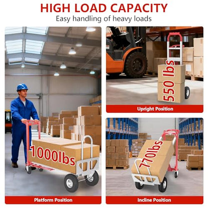 4 in 1 Convertible Hand Truck-1,000lb Heavy-Duty Folding Hand Truck Dolly Cart with Solid Wheel, 1000LBS Heavy Duty Steel Dolly for Logistics, Warehouse, Home, Office Moving, Delivery - size: 4 Wheels with 1000 lbs capacity(steel)