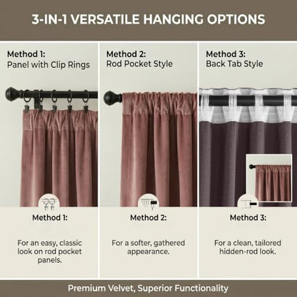 NICETOWN Blackout Dusty Rose Pink Velvet Curtains 96" Long 2 Panels - color: Dusty Rose Pink, size: 52"W x 96"L (Pack of 2)