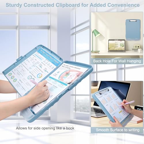 Clipboard with Storage, A4 Binder Nursing Clipboards with Pen Holder, Heavy Duty Storage Clipboards with Low Profile Clip, Clipboard Folder Side-Opening, Smooth Writing Clip Board (Haze Blue) - color: Haze Blue