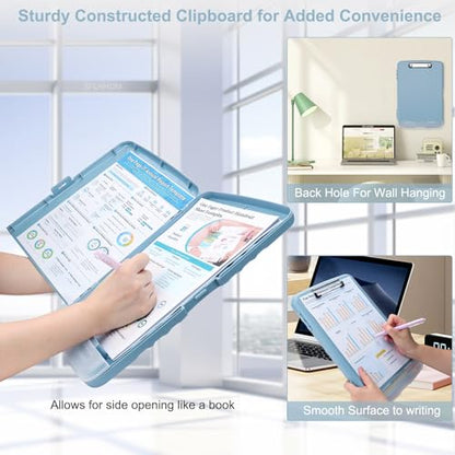 Clipboard with Storage, A4 Binder Nursing Clipboards with Pen Holder, Heavy Duty Storage Clipboards with Low Profile Clip, Clipboard Folder Side-Opening, Smooth Writing Clip Board (Haze Blue) - color: Haze Blue