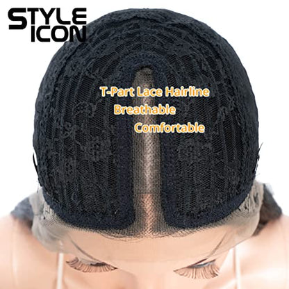 Style Icon 36" Lace Front Wigs Super Long Yaki Straight Wig With Baby Hair 130% Density Synthetic Wig (36 Inches, 1B)