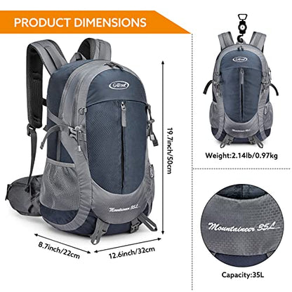G4Free 35L Hiking Backpack for Women Men, Water Resistant Outdoor Sports | Nylon Water Resistant, 35L (19.7"*12.6"*8.7"), Camping, Climbing, Travel Daypack, Lightweight backpack with Rain Cover - color: Grey / Blue