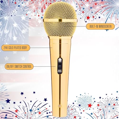 Sparkle Gold Dynamic Vocal Microphone with 10-FT XLR Cable | Cardioid Wired Mic Uses A Brass Coil And Metal Body For Clear Vocals; Glitter Finish Suits Karaoke, Parties And Shows