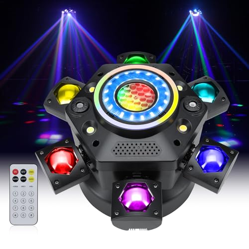 Moving Head DJ Lights, 6 Arm RGBW LED 150W Disco Stage Light with Mixed Lighting Effects, Sound Activated, DMX 512 Remote Control DJ Lights for Disco Club Wedding Party (Mixed Light)