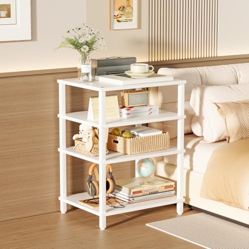 LELELINKY 4-Tier AV Media Player Stand, Stereo Stand, Modern Audio Shelf,Wooden TV Stand,Multifunctional Media Console Shelf, Suitable for Home, Conference Room, White - color: White, size: 4 Tier