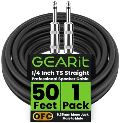 GEARit Professional Speaker Cable (50ft) 12AWG Pure Copper 1/4 inch to 1/4 inch TS Straight Male to Male for Amplifier, Speaker Cabinet, PA and DJ Audio - size: 50 Feet
