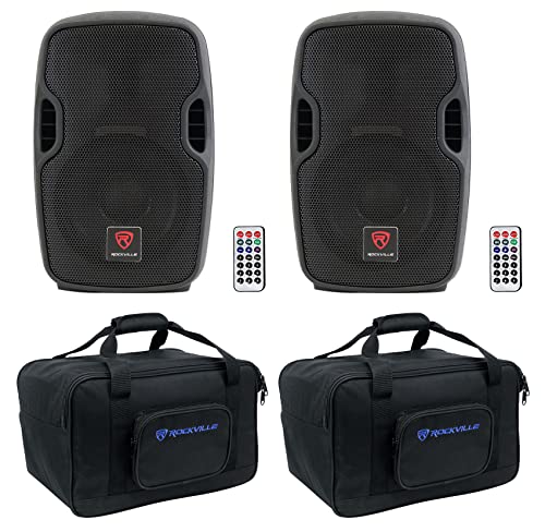 Rockville BPA8 8" DJ PA Speaker Pair Bundle with 2 TB8 V2 Carry Bags | 300W Peak / 75W RMS Each, Bluetooth, USB/SD, XLR/TRS/RCA Inputs, FM Radio, Padded Bags with Stand Holders, 4-Items