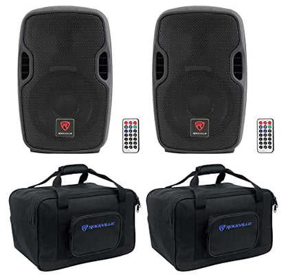 Rockville BPA8 8" DJ PA Speaker Pair Bundle with 2 TB8 V2 Carry Bags | 300W Peak / 75W RMS Each, Bluetooth, USB/SD, XLR/TRS/RCA Inputs, FM Radio, Padded Bags with Stand Holders, 4-Items