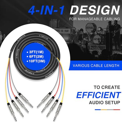 Phenyx Pro 4-Channel 1/4'' TRS Snake Cable 3 ft PCBL-QR4IN1-3 - size: 3 Feet