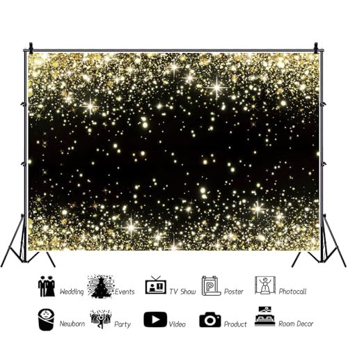 Black and Gold Backdrop 9x6ft Photo Booth Backdrop | Fabric Glitters Backdrops for Birthday,Graduation,Wedding,Prom,New Year,Retirement Party,Family Reunion,Masquerade - size: 9x6ft