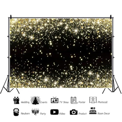 Black and Gold Backdrop 9x6ft Photo Booth Backdrop | Fabric Glitters Backdrops for Birthday,Graduation,Wedding,Prom,New Year,Retirement Party,Family Reunion,Masquerade - size: 9x6ft