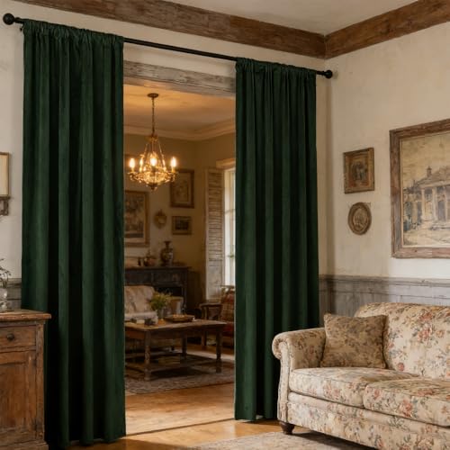 nanbowang Dark Green Velvet Curtains - 42 Inches Width 72 Inches Long Soft Curtain Rod Pocket Thermal Insulated Window Treatment for Bedroom 2 Panels - color: Dark Green, size: 42"W x 72"L (Pack of 2)