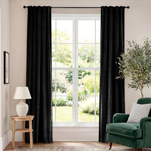 Lazzzy Blackout Black Velvet Curtains Rod Pocket 42×84 Inch 2 Panels | Soft Velvet, For Bedroom & Living Space, Light Shifting Texture, Elegant Drape, Classic - color: R | Black, size: 42"W x 84"L (Pack of 2)