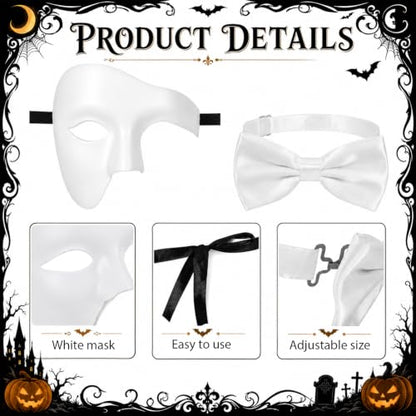 5 Pcs Opera Costume Set with Black Cape White Mask Bow Tie Gloves and Red Rose for Adult Halloween Cosplay Funny Party Dress up Accessories