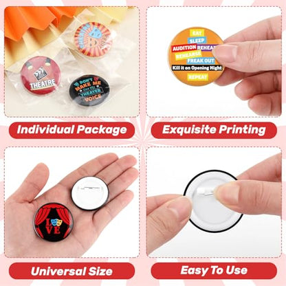 Landical 50 Pcs Funny Round Button Pins Unique Graphic Badges, Cute Cartoon Decorative Brooch Pins for Backpacks, Hats Jackets Clothing DIY Craft Gift Favors - style: Theater