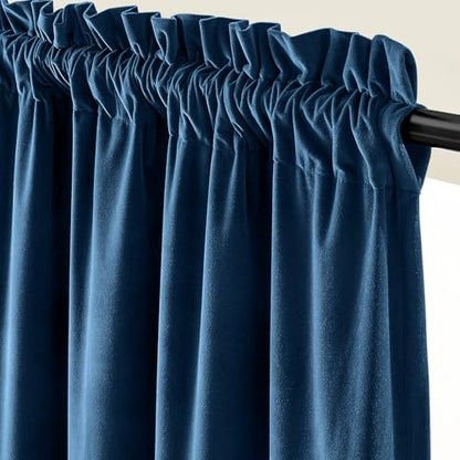 Lazzzy Extra Long Dark Blue Velvet Curtains Rod Pocket 52×120 Inch 2 Panels - color: R | Dark Blue, size: 52"W x 120"L (Pack of 2)