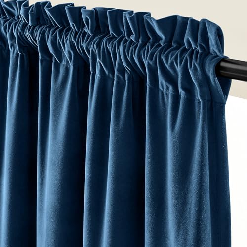 Lazzzy Blackout Dark Blue Velvet Curtains Rod Pocket 52×96 Inch 2 Panels - color: R | Dark Blue, size: 52"W x 96"L (Pack of 2)