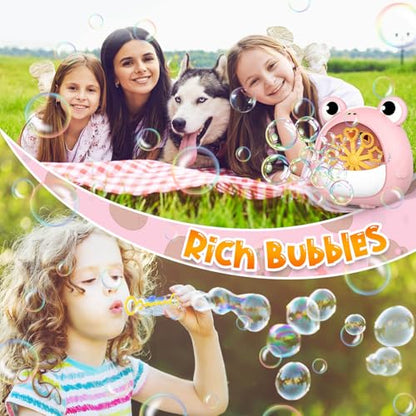 Frog Bubble Machine Toys for Kids 3-8, Outdoor Party Birthday Gift | Bubble Blower Maker with 2 Solutions, Gift for 3 4 5 6 7 8 Year Old Girls Boys - color: Pink
