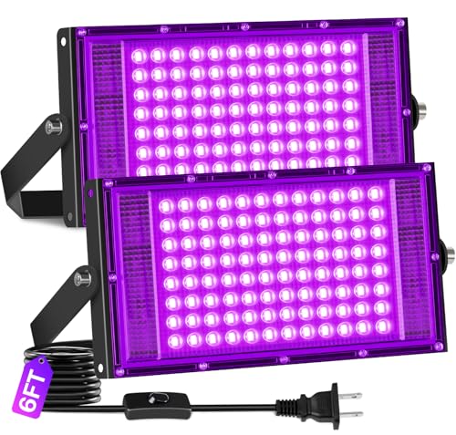 2 Pack 100W Black Light IP66, Powerful Blacklight for Halloween Glow Party | Blacklight Flood Light with Plug+Switch, for Outdoor Glow in the Dark Party Body Paint Fluorescent Poster Classroom Stage - size: 100W-2 Pack