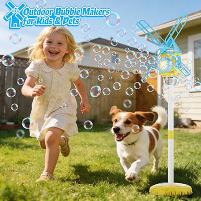 Belemar Windmill Bubble Machine Toys for Kids & Boys, Standing Bubble Blower with Lights & Music, 51" Adjustable Height, 130ml Tank, Bubble Solution Included, Outdoor Toy for Parties & Birthdays - color: Blue