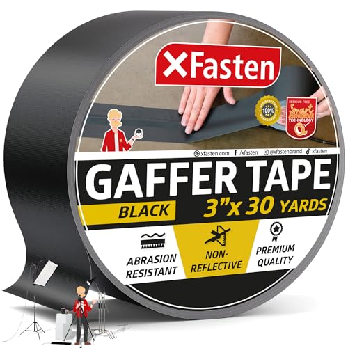 XFasten Black Gaffers Tape 7.6cm x 27.4m(3인치 x 30야드) 잔류물 없는 매트 블랙 개퍼 테이프 7.6cm(3인치) 무반사 찢어지기 쉬운 블랙 개프 테이프 전기 코드용 바닥 테이프 - color: 블랙., size: 3 inch x 30 yards