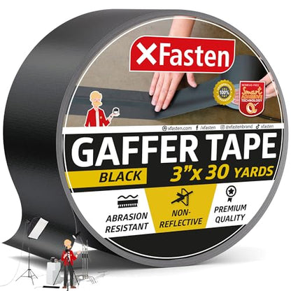 XFasten Black Gaffers Tape 7.6cm x 27.4m(3인치 x 30야드) 잔류물 없는 매트 블랙 개퍼 테이프 7.6cm(3인치) 무반사 찢어지기 쉬운 블랙 개프 테이프 전기 코드용 바닥 테이프 - color: 블랙., size: 3 inch x 30 yards