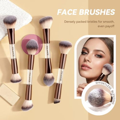 MAANGE 13 Pcs Foundation Makeup Brush Set With Bag, Make up Brushes, Double-End Multi Functional Makeup Brushes, Professional Face Brush Set Tools For Liquid Powder Concealer Cream Blush (White) - color: White