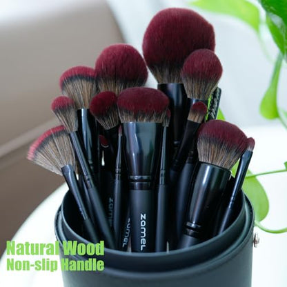 ZAMEL 26Pcs Black labeled Makeup Brushes Set Professional,Full Face ULTRA SOFT Hair Makeup Brush Set Contains large powder Foundation Ultimate Blending Make up Brush set Blush Concealers Eyeshadow - style: 26Pcs Matte Black+Color Box