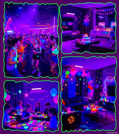 TigQiang 42W 6 Pack Black Light, Glow Party Supplies, Halloween Blacklight | 6Ft Cord & Switch & Plug, Blacklights Bar for Neon Parties, Fluorescent Poster Tapestry, Body Paint, Classroom, for Cabinet