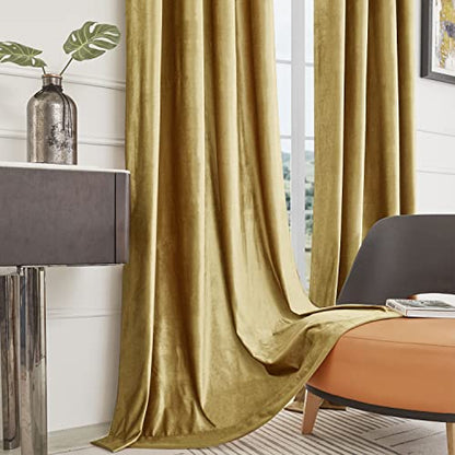 BULBUL Velvet Gold Curtains 72 inch Length- Living Room Blackout Thermal Window Drapes Darkening Decor Grommet Curtains for Bedroom Set of 2 Panels | Bedroom Room Decor,Luxury Elegant Modern,Thermal Insulation,Window Drapes,Darkening,UV rays,Privacy,Set o