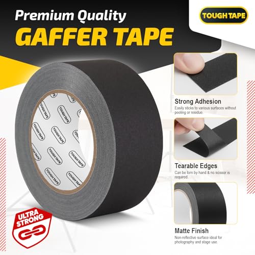 Matte Black Gaffers Tape 2 Inch x 30 Yards - Professional Grade, Weather & Water Resistant, Durable No Residue Gaff Tape - Easy Tear Grip for Cable, Floors & AV Gear (2Pack)