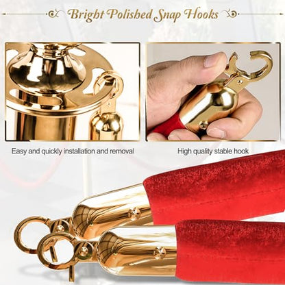2PCS Red Velvet Stanchion Rope 5 Ft Crowd Control Ropes Barrier with Gold Hooks for Party - color: Red&Gold, size: 2PCS
