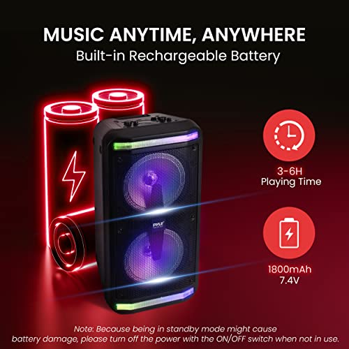 Pyle Portable Bluetooth PA Speaker System-600W Rechargeable Indoor/Outdoor Bluetooth Speaker Portable PA System w/Recorder, Microphone in, Party Lights, AUX, Radio, Remote - Pyle PPHP288B